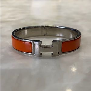 Hermès Clic H Bracelet Bangle Orange Silver